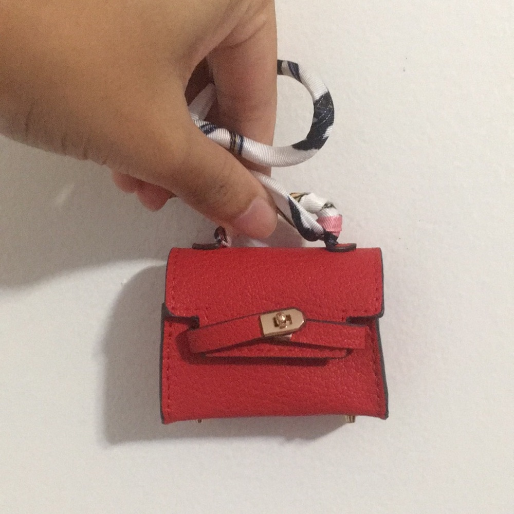 Mini Red Keychain Bag Charm with Light Gold Hardware Turnlock and Twilly